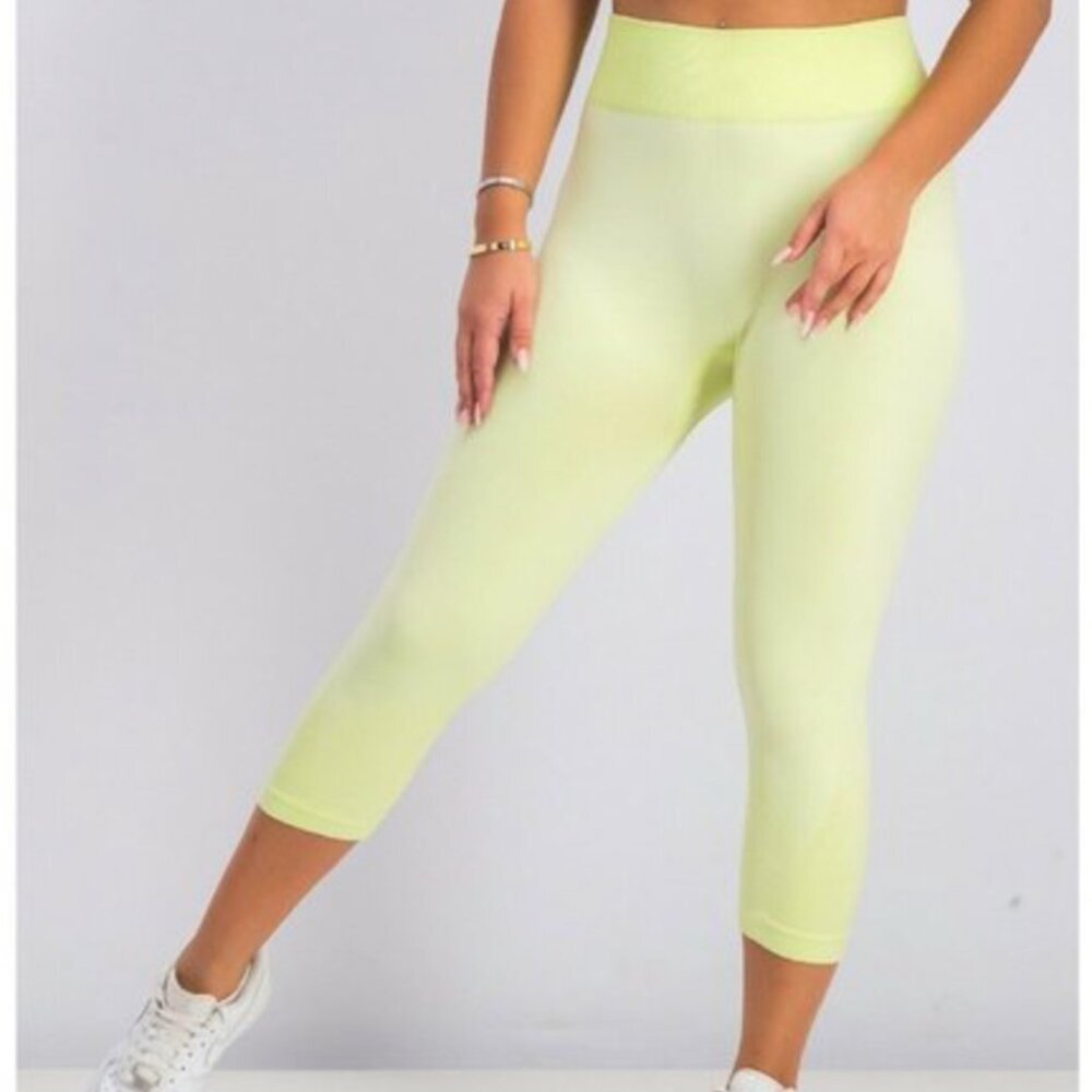 New Balance for J. Crew Seamless Crop Leggings Size Small Neon Yellow Cropped